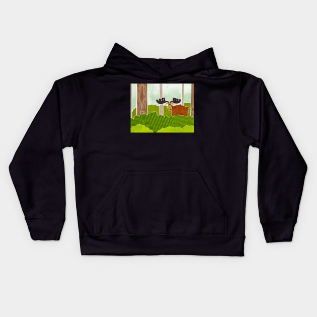 Cute Moose in the forest with large antlers and a curious look on its face. Kids Hoodie by DragonpupLees